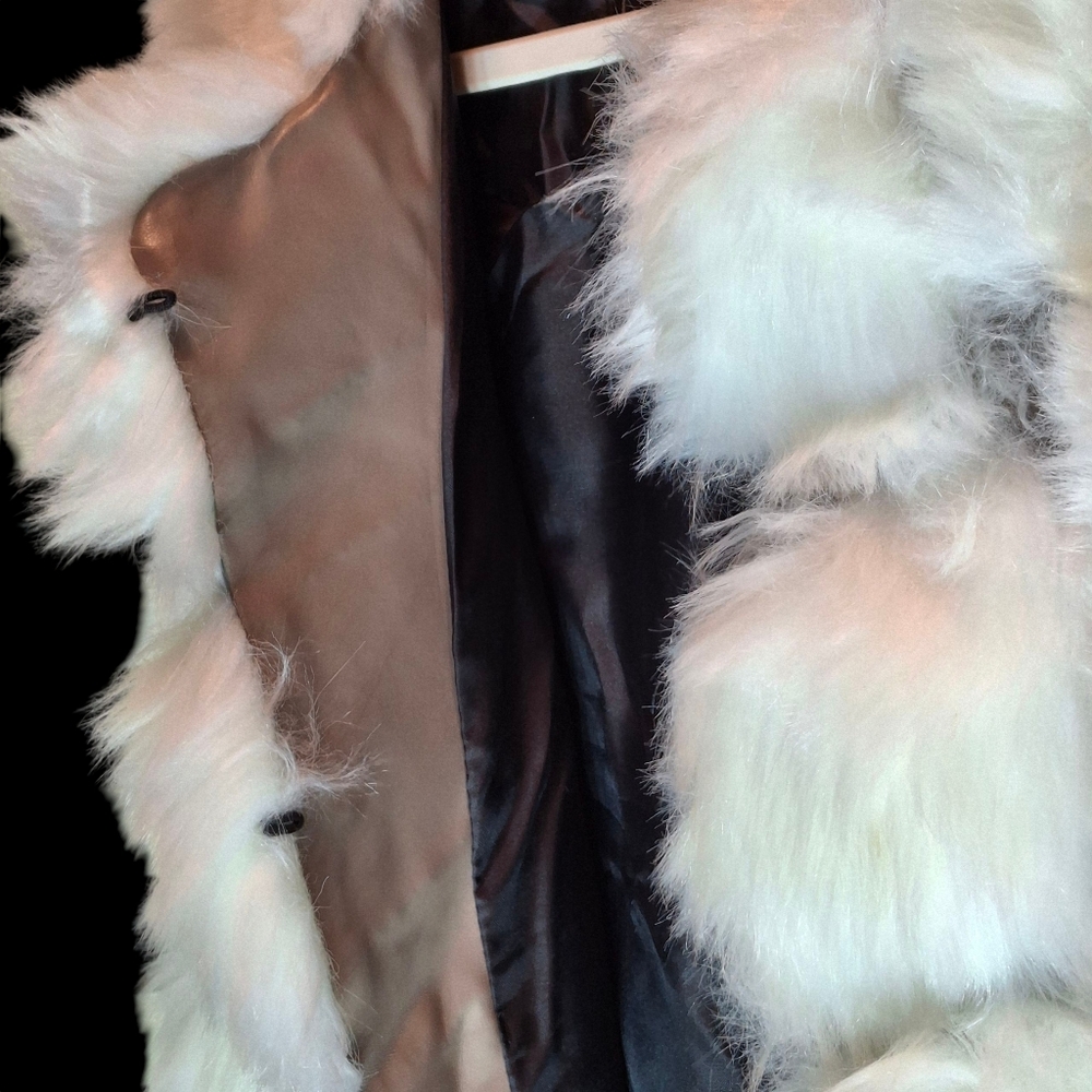 Faux-Fur Vest Multicolor Patchwork  Faux-Leather Panel Women Size Medium - Picture 11 of 16